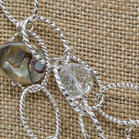 Beachcore Abalone Shell Clear Faceted Beads Charms Silver Tone Chain Necklace - Picture 13 of 16